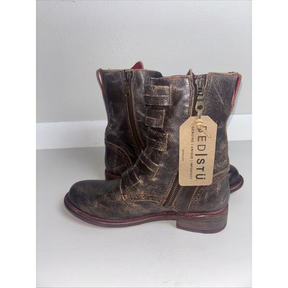 Bed Stu Catty Mid Calf Distressed Brogue Detail Leather Boots Womens 8 - Picture 6 of 6